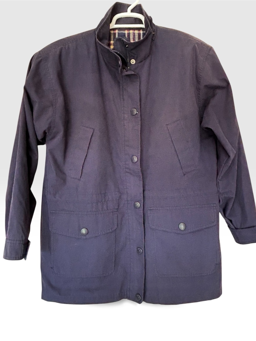Vintage 90s Cabin Creek Plaid Lined Utility Jacket Barn Coat Navy Medium